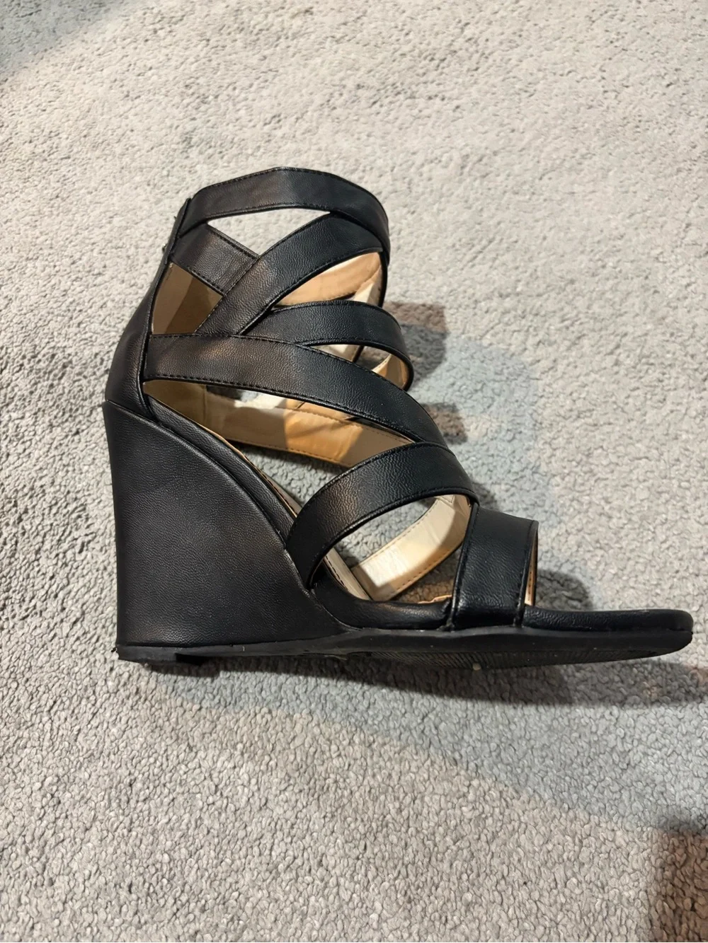 BAMBOO Black Strappy Espadrille Heeled Sandals
